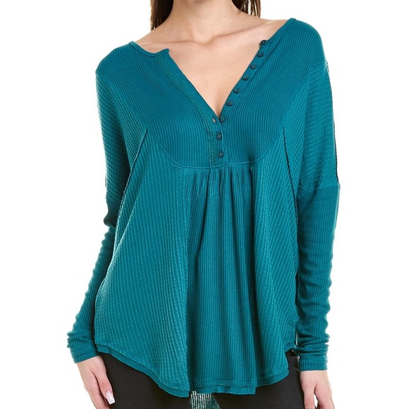 Free People Leo Henley top‎ Relaxed Buttoned Top - Picture 1 of 9